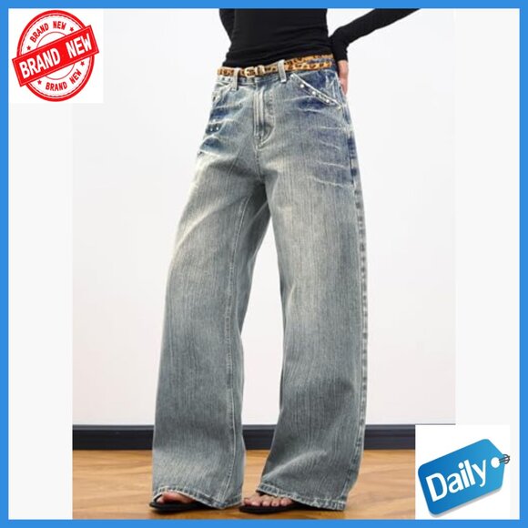 90s Vintage Baggy Jeans Loose Fit Mid Rise Wide Leg Denim Pants - Picture 3 of 7